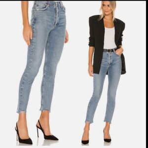 Agolde “Nico” High Rise Slim Fit Jeans, Button Fly, Cutoff Hem — Size 25